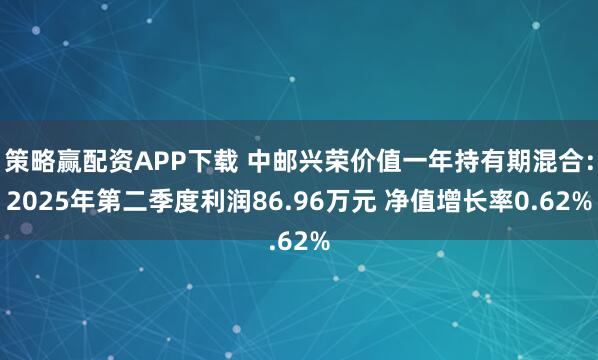 策略赢配资APP下载 中邮兴荣价值一年持有期混合：2025年第二季度利润86.96万元 净值增长率0.62%