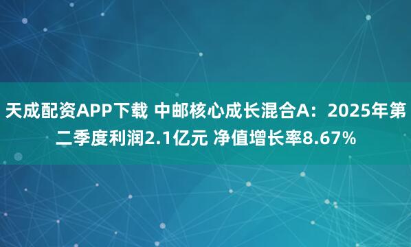 天成配资APP下载 中邮核心成长混合A：2025年第二季度利润2.1亿元 净值增长率8.67%